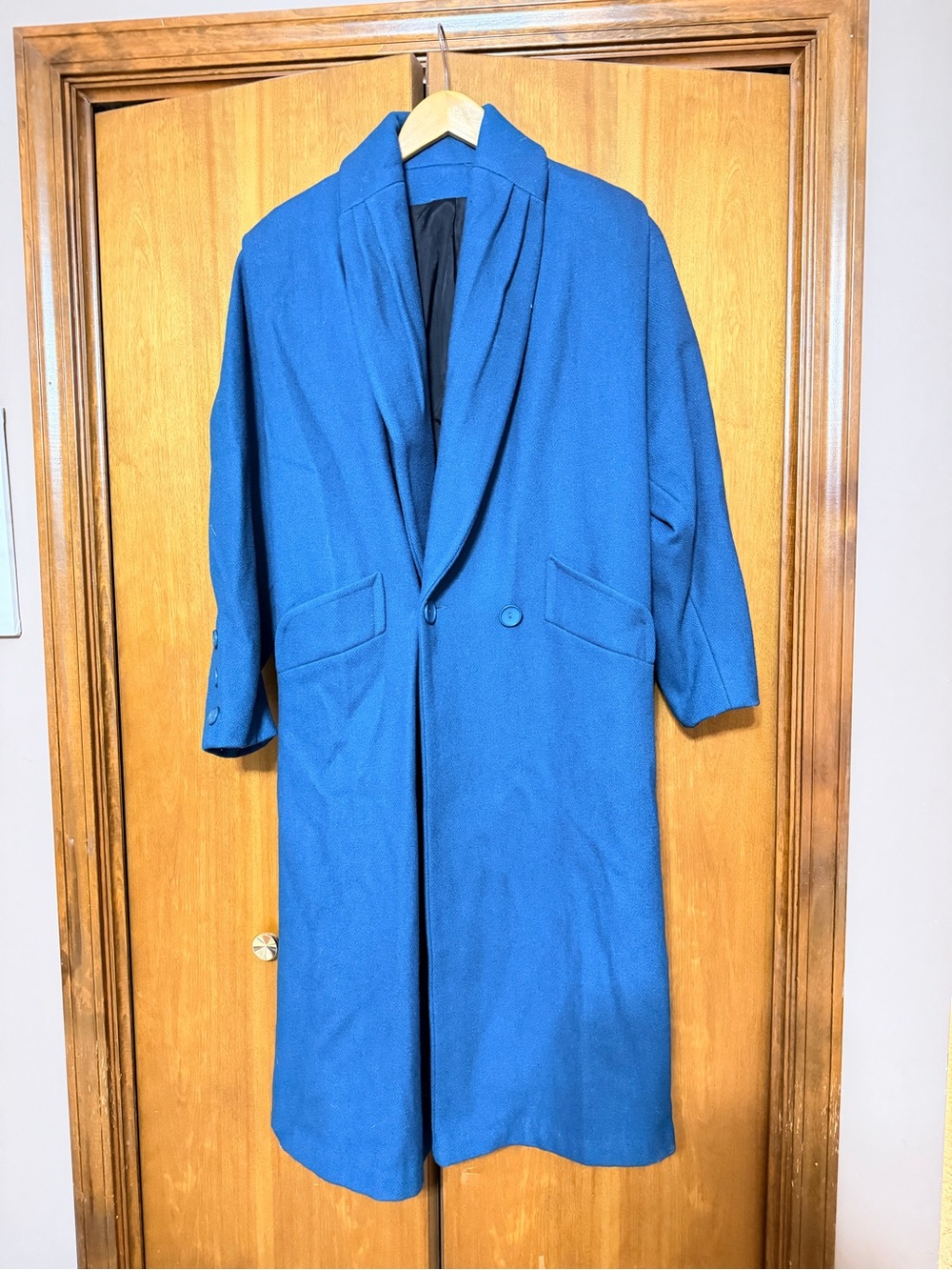 Vintage Blue Trench Coat with Notch Lapel
